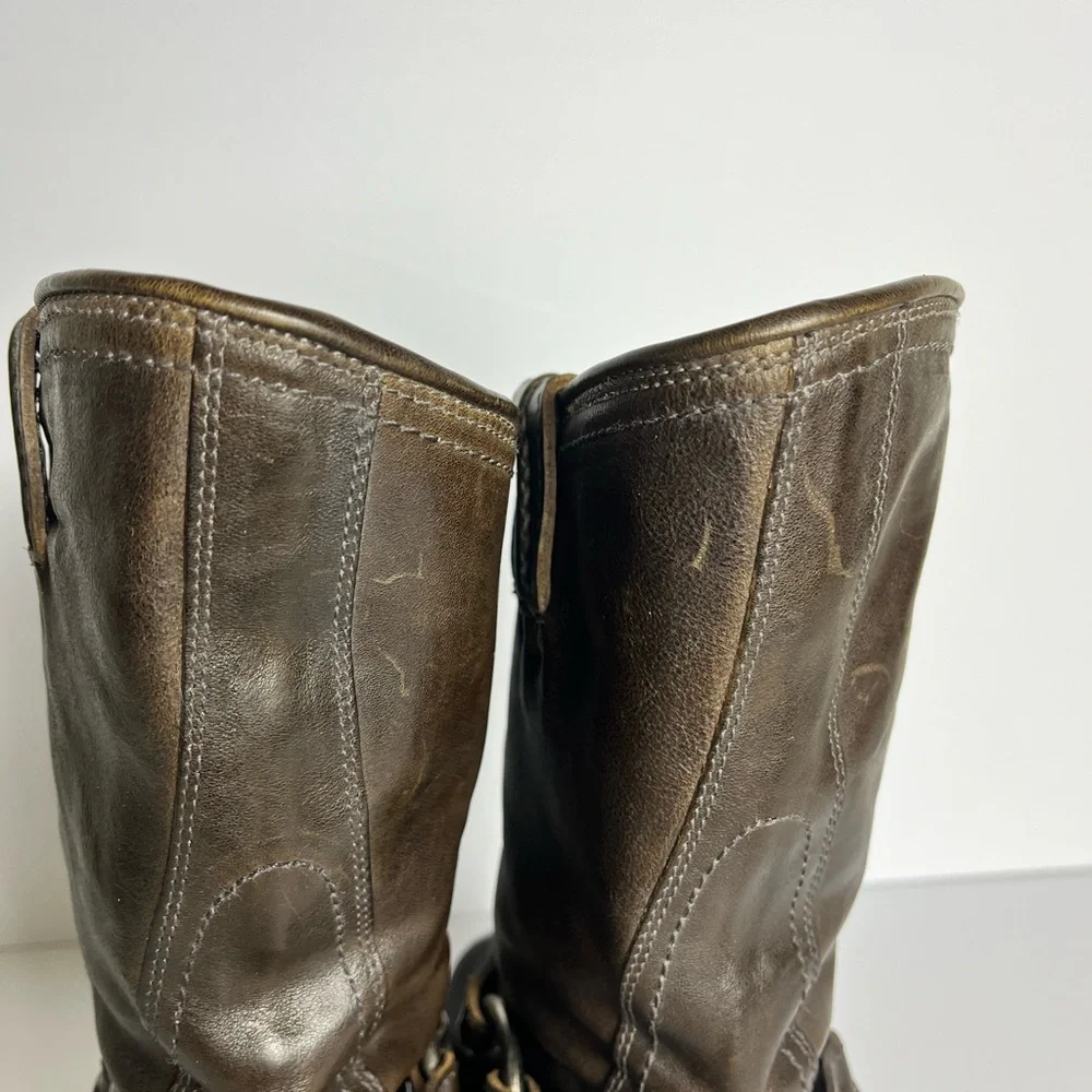 Frye Dark Brown Leather Harness Mid-Calf Boots - Picture 5 of 12